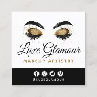 Glamour Gold Eye Lashes Brows Beauty Bar Social Quadratische Visitenkarte