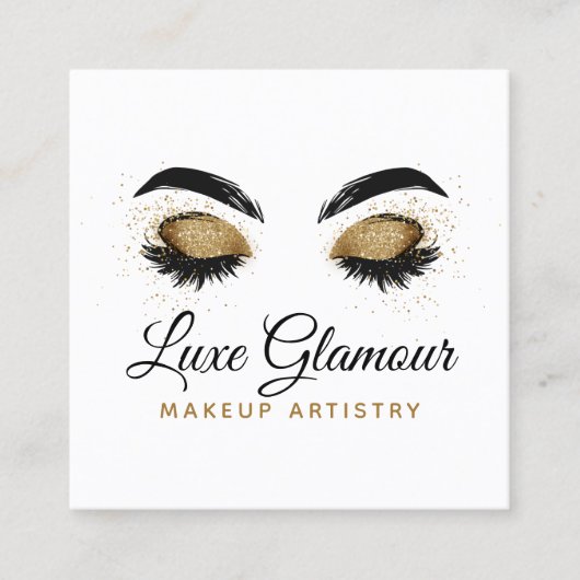 Glamour Gold Eye Lashes Makeup Artist Beauty Bar Quadratische Visitenkarte (Vorderseite)