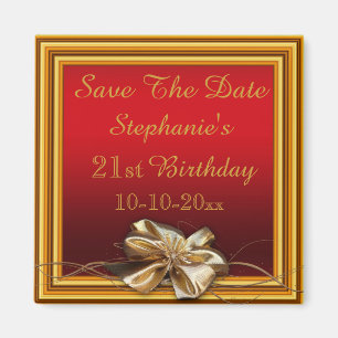 Glamour Gold Frame & Imitate Bow 21. Geburtstag Magnet