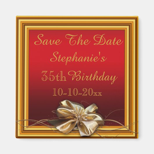 Glamour Gold Frame & Imitate Bow 35. Geburtstag Magnet (Vorne)