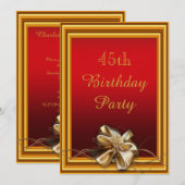 Glamour Gold Frame & Imitate Bow 45. Geburtstag Einladung (Vorne/Hinten)