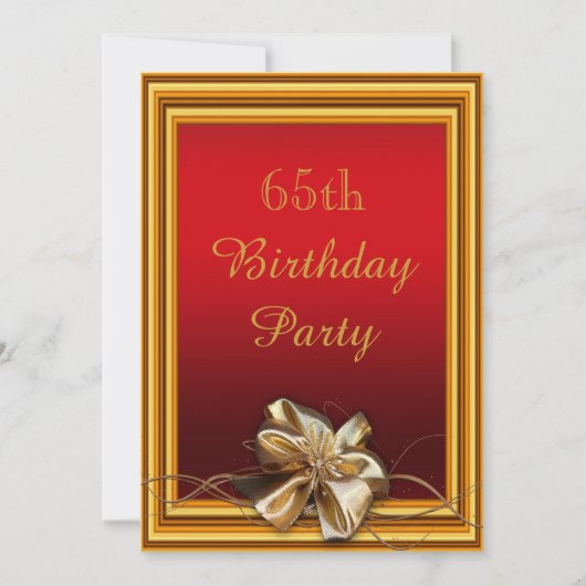 Glamour Gold Frame & Imitate Bow 65. Geburtstag Einladung (Vorderseite)