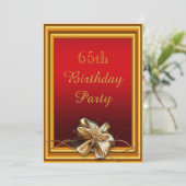 Glamour Gold Frame & Imitate Bow 65. Geburtstag Einladung (Stehend Vorderseite)