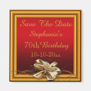 Glamour Gold Frame & Imitate Bow 70. Geburtstag Magnet