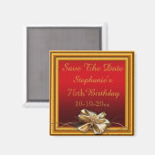 Glamour Gold Frame & Imitate Bow 75. Geburtstag Magnet (Vorderseite/Rückseite)