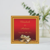 Glamour Gold Frame & Imitats Bow Hochzeit Einladung (Stehend Vorderseite)