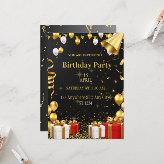 Glamour Gold Geburtstagsparty Einladung (Vorderseite/Rückseite Beispiel)