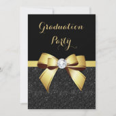 Glamour Gold Gem Bow & Glitzer Abschluss Einladung (Vorderseite)