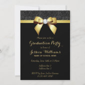 Glamour Gold Gem Bow & Glitzer Abschluss Einladung (Rückseite)