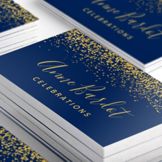 Glamour Gold Glitzer Confetti Navy Blue Visitenkarte
