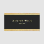 Glamour Gold Glitzer Custom Rectangle Black Classi Namensschild (Vorderseite)