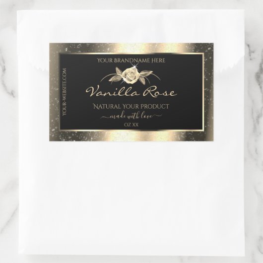 Glamour Gold Glitzer Floral Black Product Labels Rechteckiger Aufkleber (Tasche)