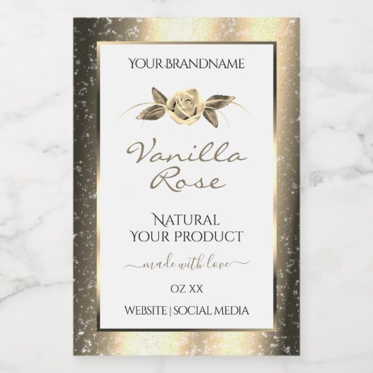 Glamour Gold Glitzer Floral White Product Labels Lebensmitteletikett (Einzelnes Label)