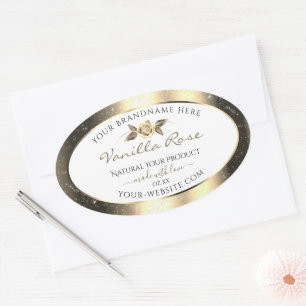 Glamour Gold Glitzer Floral White Product Labels Ovaler Aufkleber