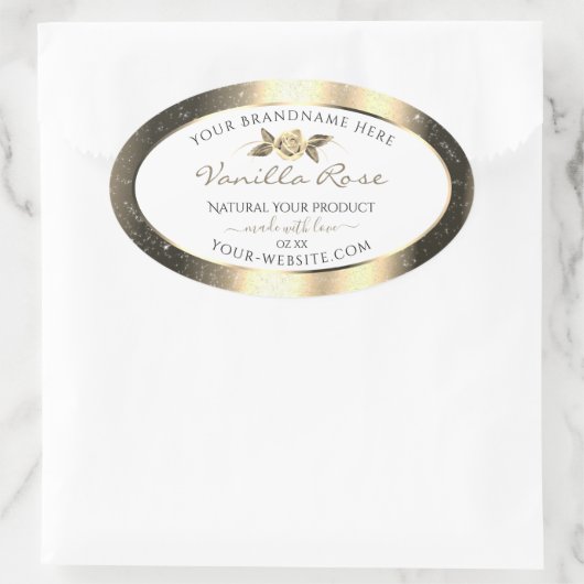 Glamour Gold Glitzer Floral White Product Labels Ovaler Aufkleber (Tasche)