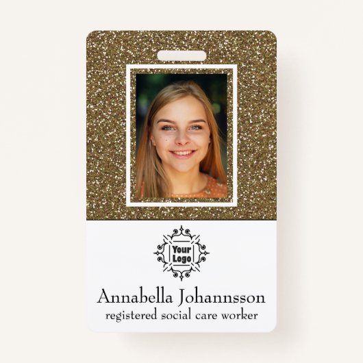 Glamour Gold Glitzer Foto Id & Name Abzeichen Ausweis (Vorderseite)