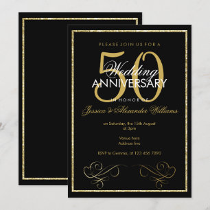 Glamour Gold Glitzer Frame 50. Hochzeit Einladung