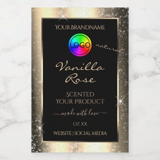 Glamour Gold Glitzer Frame Produktzeichen mit Logo Lebensmitteletikett (Einzelnes Label)