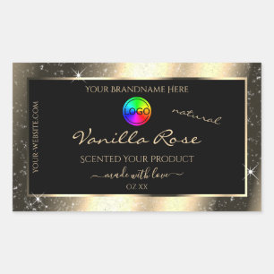Glamour Gold Glitzer Frame Produktzeichen mit Logo Rechteckiger Aufkleber
