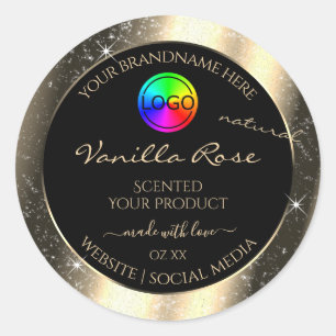 Glamour Gold Glitzer Frame Produktzeichen mit Logo Runder Aufkleber