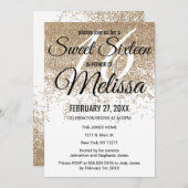 Glamour Gold Glitzer Glitzern White Sweet 16 Einladung (Vorne/Hinten)