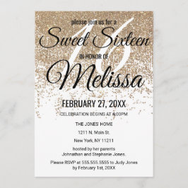 Glamour Gold Glitzer Glitzern White Sweet 16 Einladung