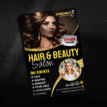 Glamour Gold Glitzer Haar Stylist Beauty Salon Flyer<br><div class="desc">Dieses bearbeitbare Flyer Template für den Hair & Beauty Salon eignet sich hervorragend, um Ihre Dienstleistungen zu fördern und neue Kunden anzuziehen. Das moderne und glamouröse Design zeichnet sich durch einen schwarzen Hintergrund mit goldenen Akzenten aus und schafft ein luxuriöses Ambiente. Anpassen Sie die Vorlage einfach mit eigenem Text, Bildern...</div>