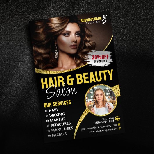 Glamour Gold Glitzer Haar Stylist Beauty Salon Flyer