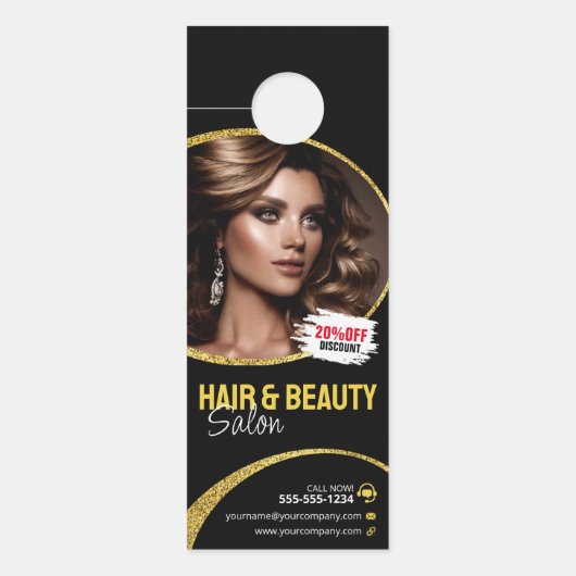 Glamour Gold Glitzer Haar Stylist Beauty Salon Türanhänger (Vorderseite)