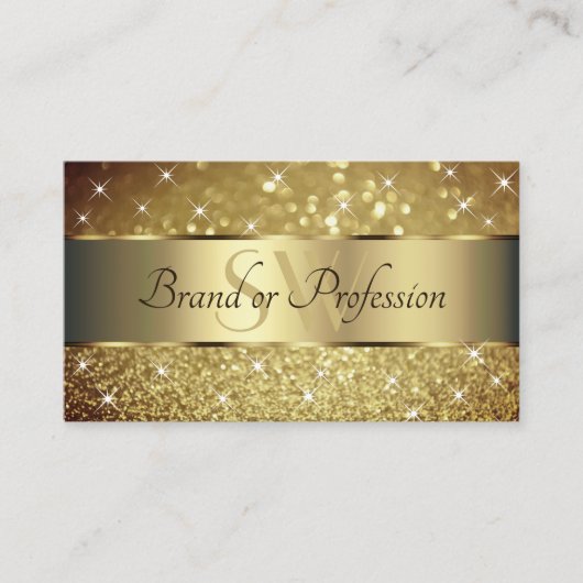 Glamour Gold Glitzer Luminous Stars Initials Visitenkarte (Vorderseite)