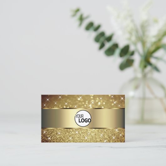 Glamour Gold Glitzer Luminous Stars Logo hinzufüge Visitenkarte (Stehend Vorderseite)