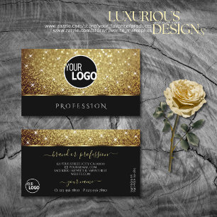 Glamour Gold Glitzer Luminous Stars Schwarzes Logo Visitenkarte