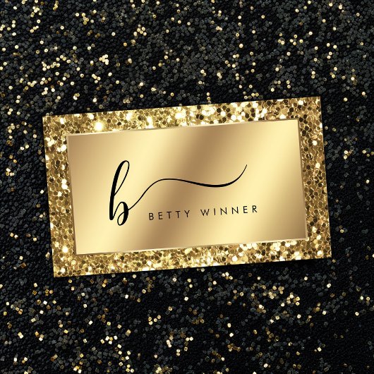 Glamour Gold Glitzer Luxus Script Monogram Visitenkarte