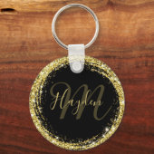 Glamour Gold Glitzer Monogram Name Black Schlüsselanhänger (Vorderseite)