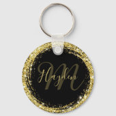 Glamour Gold Glitzer Monogram Name Black Schlüsselanhänger (Rückseite)