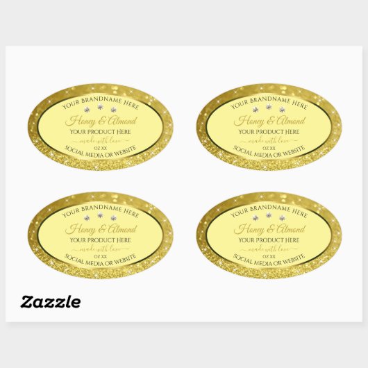 Glamour Gold Glitzer Product Labels Rhinestones Ovaler Aufkleber (Blatt)
