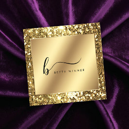 Glamour Gold Glitzer Script Monogram Quadratische Visitenkarte