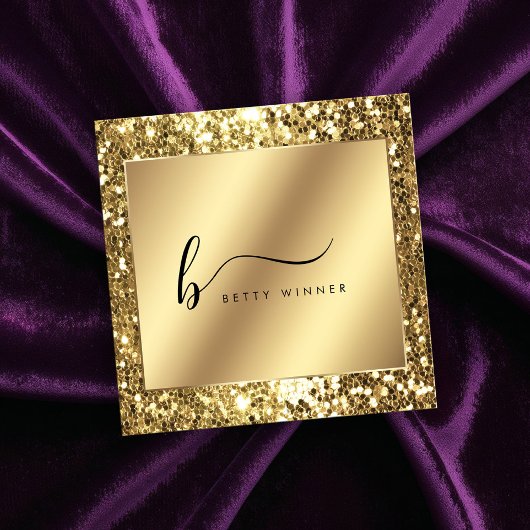 Glamour Gold Glitzer Script Monogram Quadratische Visitenkarte