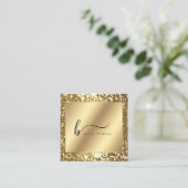 Glamour Gold Glitzer Script Monogram Quadratische Visitenkarte (Stehend Vorderseite)