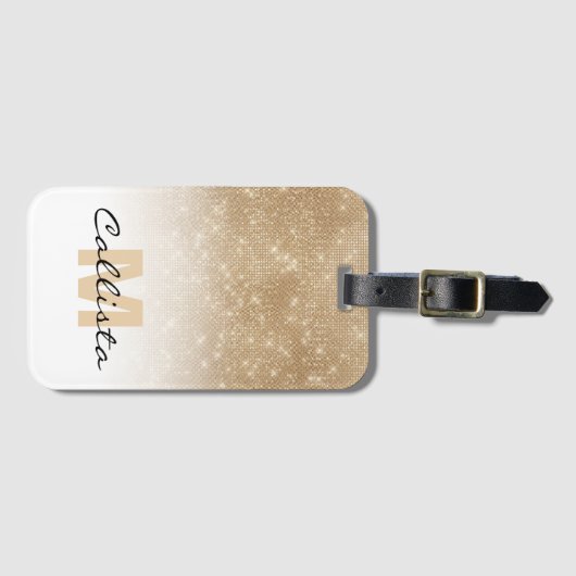 Glamour Gold Glitzer Sequin Ombre Monogram Gepäckanhänger (Vorderseite (Horizontal))
