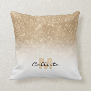 Glamour Gold Glitzer Sequin Ombre Monogram Kissen