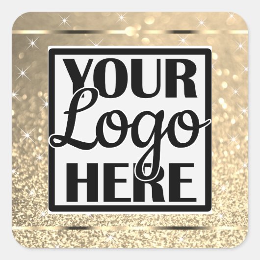 Glamour Gold Glitzer Sparkle Stars mit Logo Quadratischer Aufkleber (Vorderseite)
