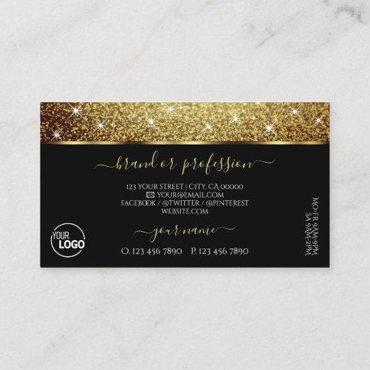 Glamour Gold Glitzer Sparkle Stars und Logos Schwa Visitenkarte (Rückseite)