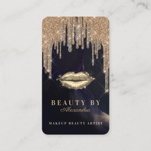 Glamour Gold Glitzer Tropfen Navy & Gold Glam Lipp Visitenkarte (Vorderseite)