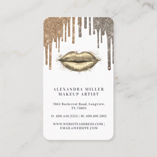 Glamour Gold Glitzer Tropfen Navy & Gold Glam Lipp Visitenkarte (Rückseite)