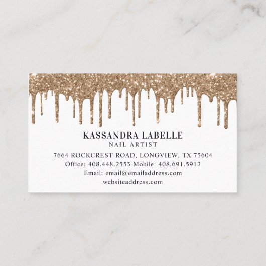 Glamour Gold Glitzer Tropfen Navy & Gold Loyalty Visitenkarte (Rückseite)