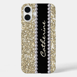 Glamour Gold Glitzer und Edelsteine, Personalisier iPhone 16 Plus Hülle