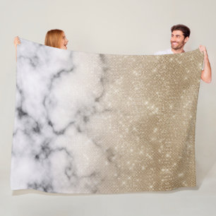 Glamour Gold Glitzer White Marble Ombre Fleecedecke