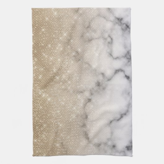 Glamour Gold Glitzer White Marble Ombre Geschirrtuch (Vertikal)