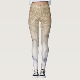 Glamour Gold Glitzer White Marble Ombre Leggings